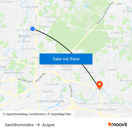 Gentilhommière to Acigné map