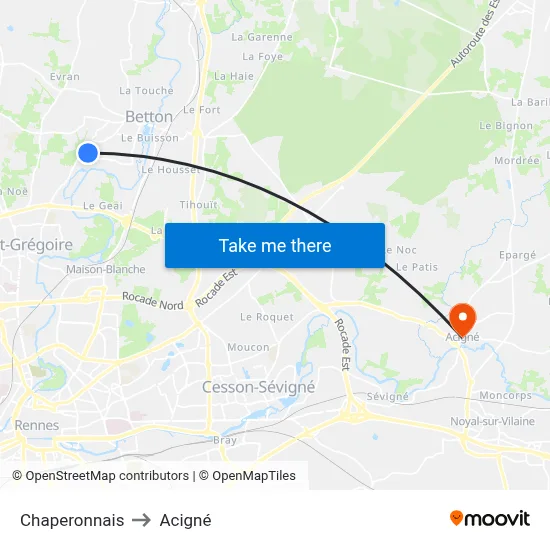 Chaperonnais to Acigné map