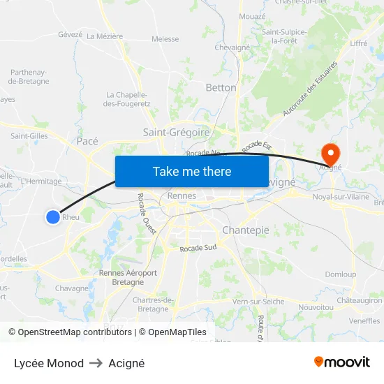Lycée Monod to Acigné map