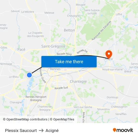 Plessix Saucourt to Acigné map