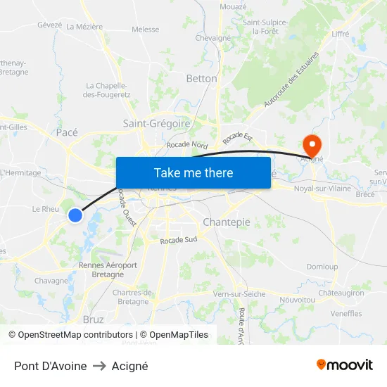Pont D'Avoine to Acigné map