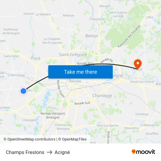 Champs Freslons to Acigné map