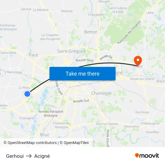 Gerhoui to Acigné map