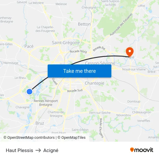 Haut Plessis to Acigné map