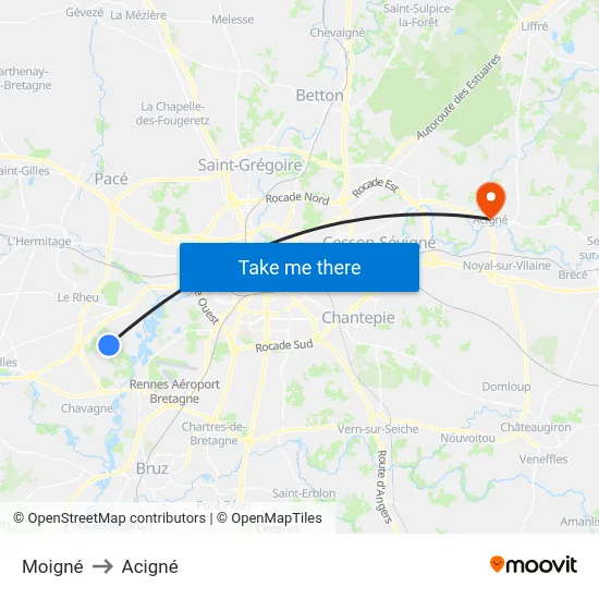 Moigné to Acigné map