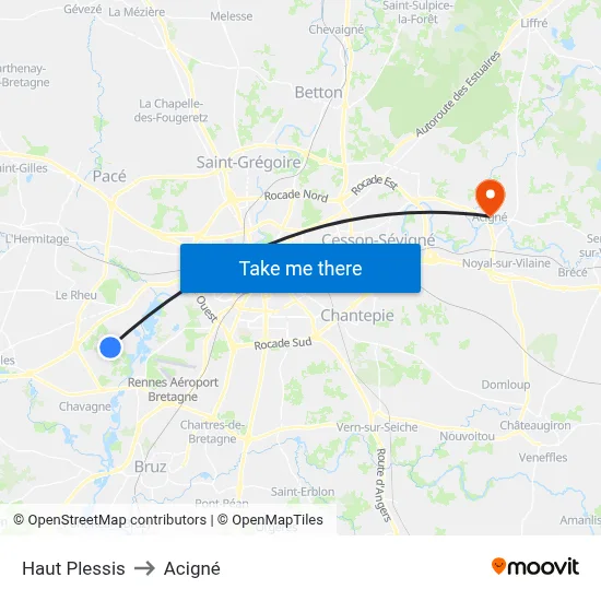 Haut Plessis to Acigné map