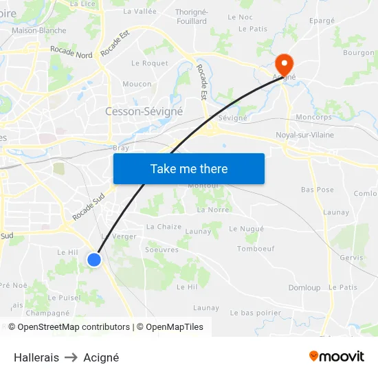 Hallerais to Acigné map