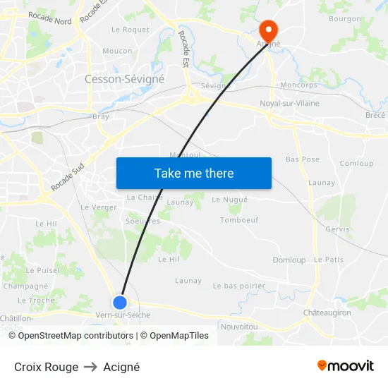 Croix Rouge to Acigné map