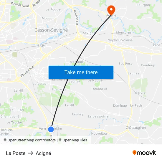 La Poste to Acigné map