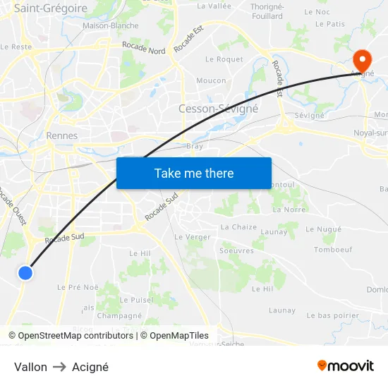 Vallon to Acigné map