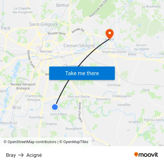 Bray to Acigné map