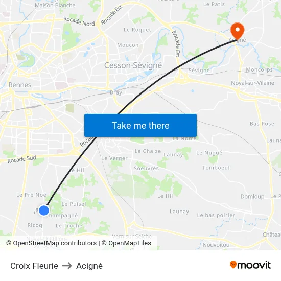 Croix Fleurie to Acigné map