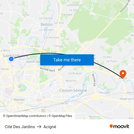 Cité Des Jardins to Acigné map