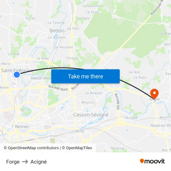 Forge to Acigné map