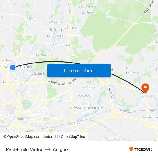 Paul-Emile Victor to Acigné map