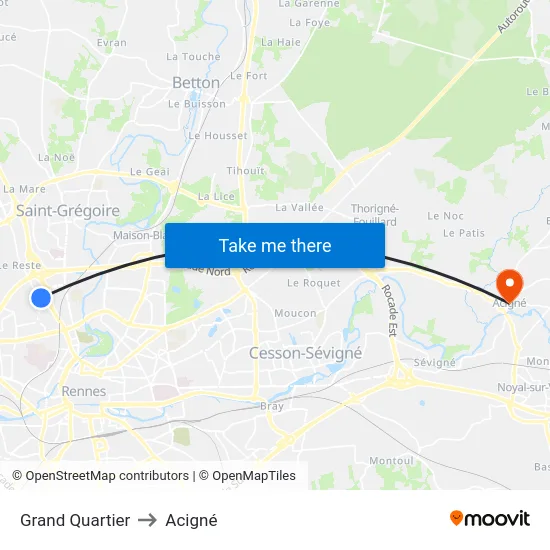 Grand Quartier to Acigné map