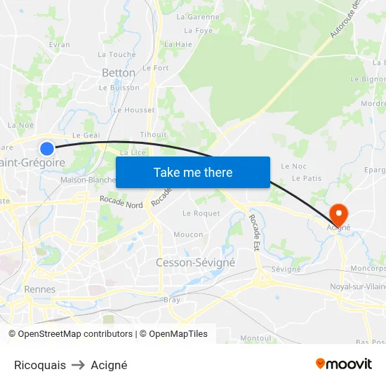 Ricoquais to Acigné map