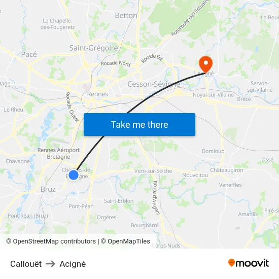 Callouët to Acigné map