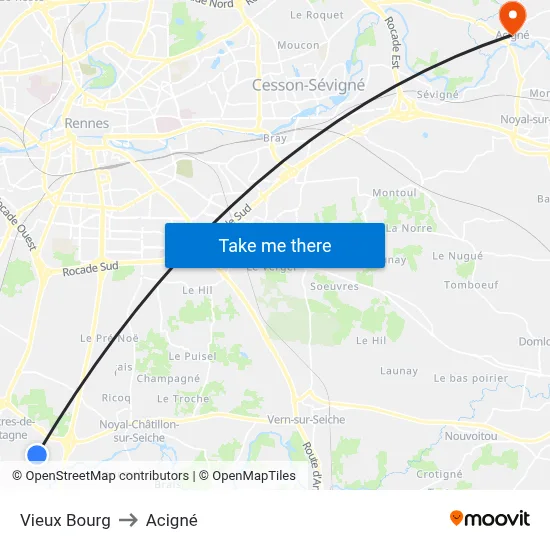 Vieux Bourg to Acigné map