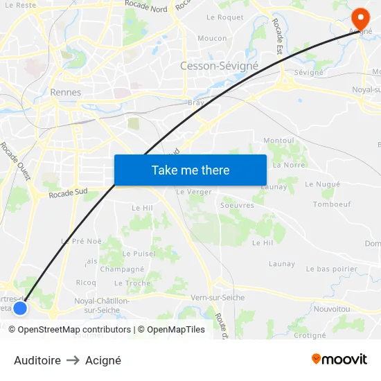 Auditoire to Acigné map