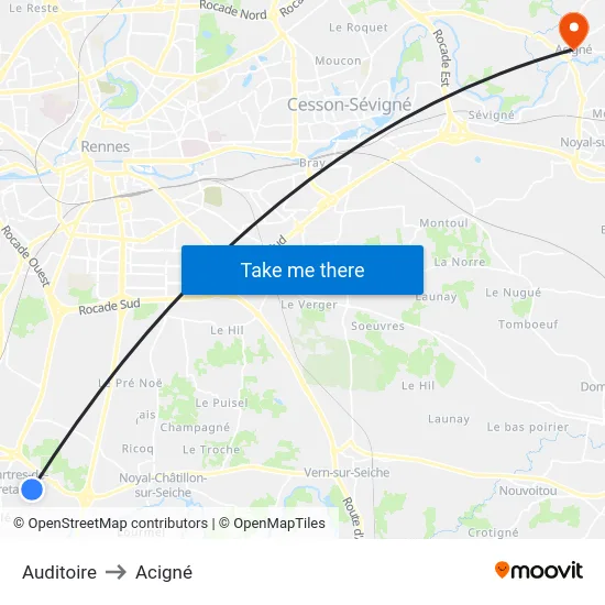 Auditoire to Acigné map