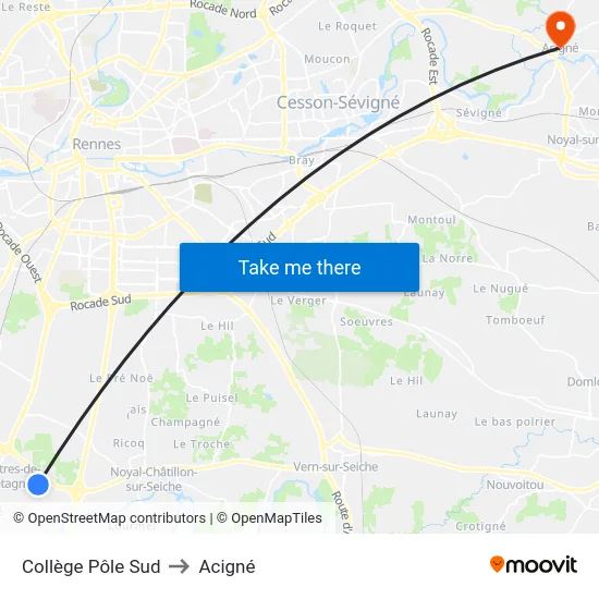 Collège Pôle Sud to Acigné map