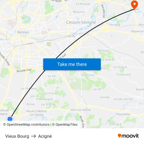 Vieux Bourg to Acigné map