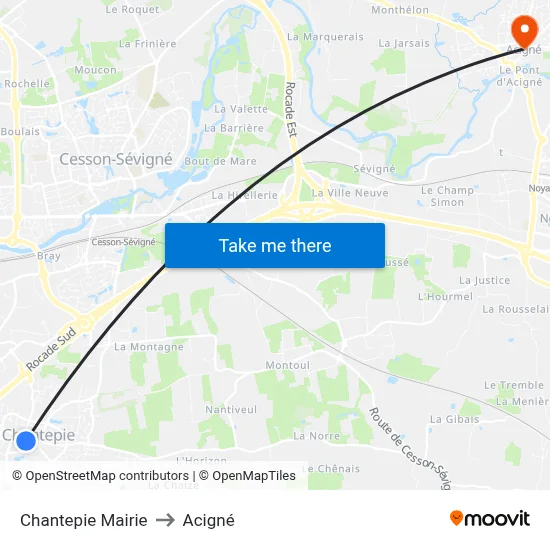 Chantepie Mairie to Acigné map