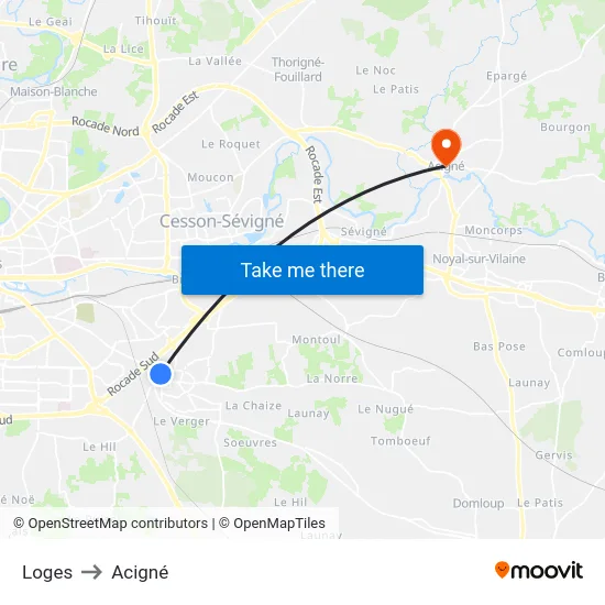 Loges to Acigné map