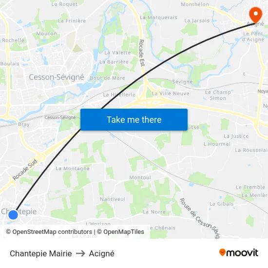 Chantepie Mairie to Acigné map