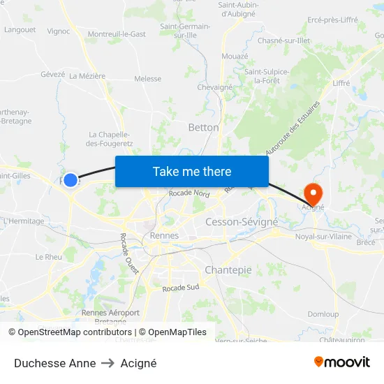 Duchesse Anne to Acigné map