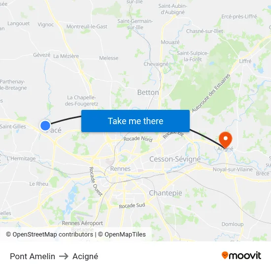 Pont Amelin to Acigné map
