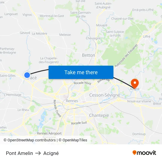Pont Amelin to Acigné map