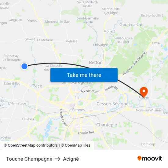 Touche Champagne to Acigné map