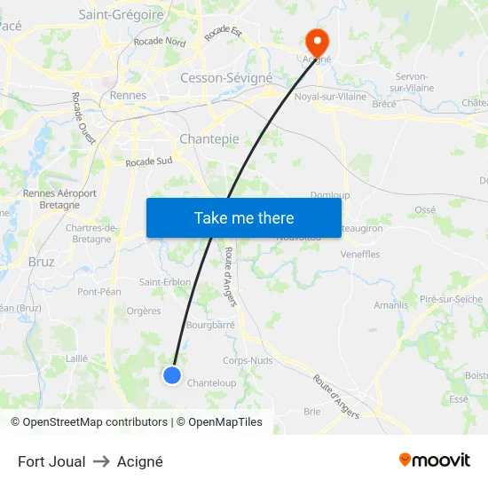 Fort Joual to Acigné map