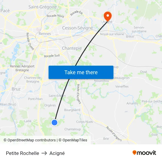 Petite Rochelle to Acigné map