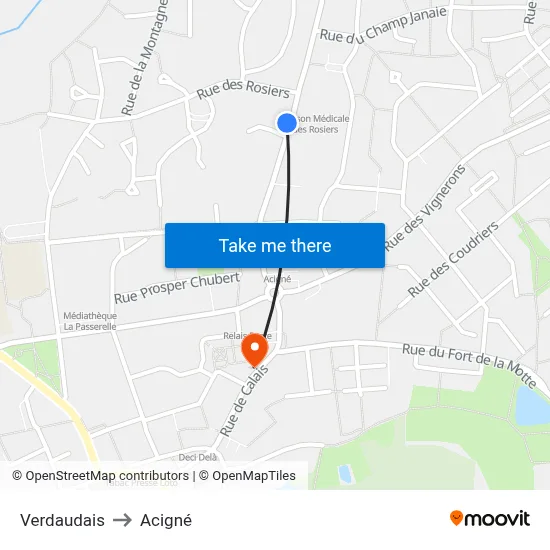 Verdaudais to Acigné map