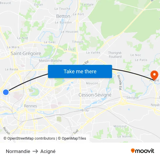 Normandie to Acigné map