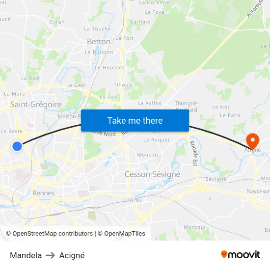 Mandela to Acigné map