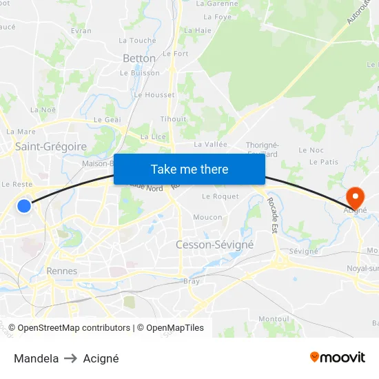 Mandela to Acigné map