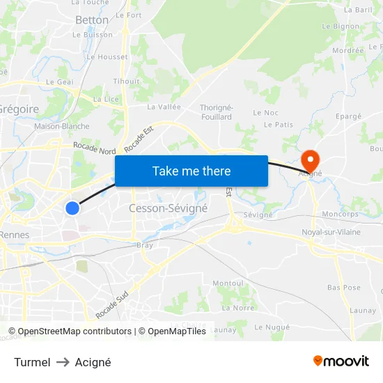 Turmel to Acigné map