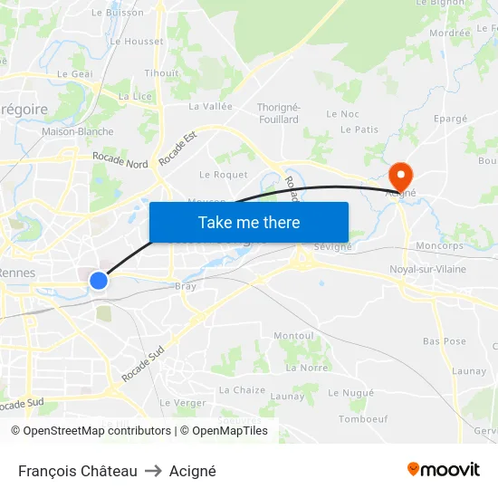 François Château to Acigné map