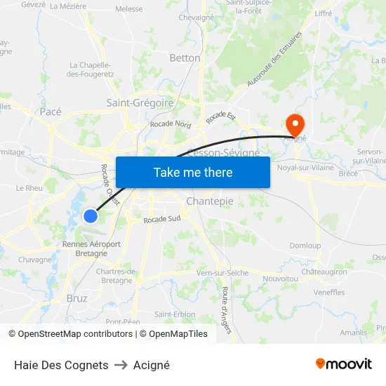 Haie Des Cognets to Acigné map