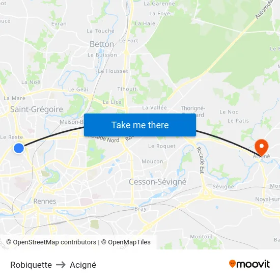 Robiquette to Acigné map