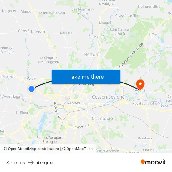 Sorinais to Acigné map