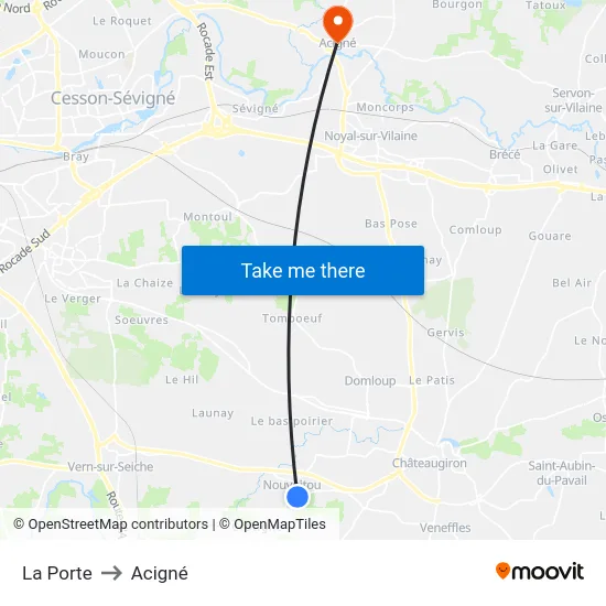 La Porte to Acigné map