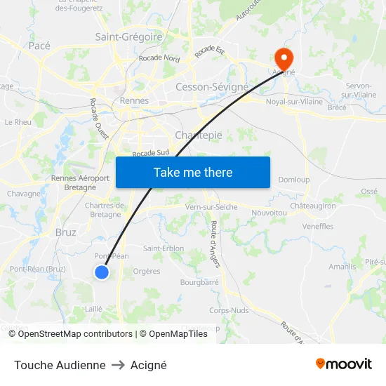 Touche Audienne to Acigné map
