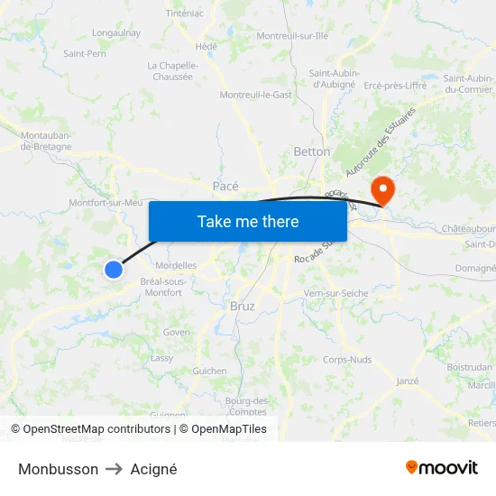 Monbusson to Acigné map