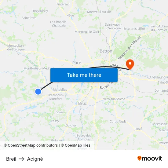 Breil to Acigné map