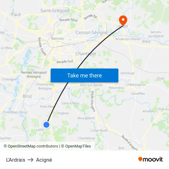 L'Ardrais to Acigné map